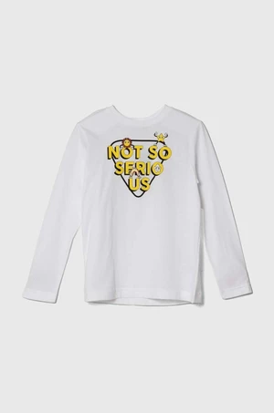 Dětské bavlněné tričko s dlouhým rukávem United Colors of Benetton bílá barva, s potiskem