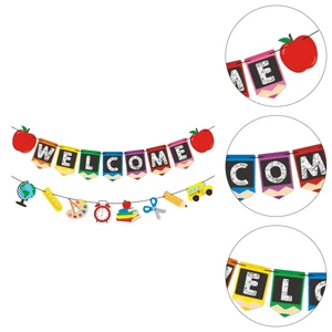 2 Pcs Decorations Back-to-School Season Hanging Flag Banner Paper Welcome Flags