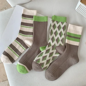 Women's Socks Warm Mixed-Color New Novelty Preppy Style Striped Crew Socks Female Breathable Japanese Fashion Girls Loose Socks