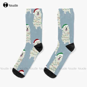 Christmas Great Pyrenees Pattern Socks Womens Black Socks Christmas New Year Thanksgiving Day Gift Unisex Adult Teen Youth Socks