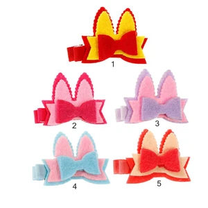 Yundfly 5pcs/lot Newborn Felt Bow Hair Clips Rabbit Ear Girls Kids Hairpins Children Head Hair Accessories Party Birthday Gift