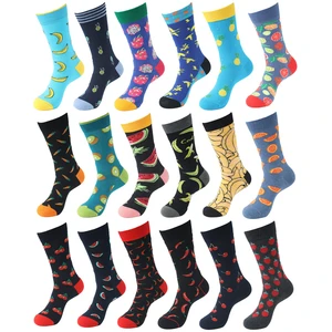 Casual Cotton Men Socks Fashion Fruit Chili Banana Pepper Happy Funny Design Colorful Skateboard Happy Socks Man Hot Sale