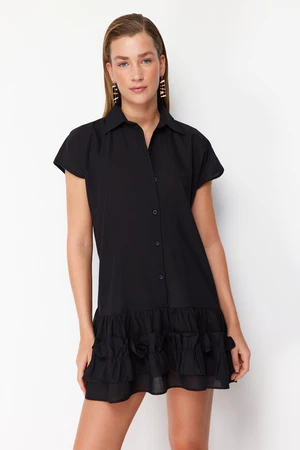 Trendyol Black Mini Woven Ruffle 100% Cotton Beach Dress