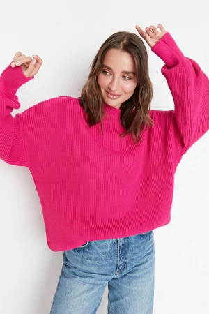 Trendyol Fuchsia Wide Fit Crew nyakú kötöttáru pulóver