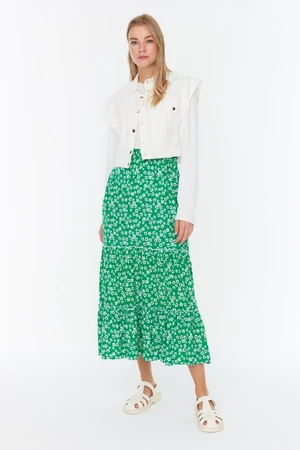 Trendyol Green Floral Pattern Knitted Skirt