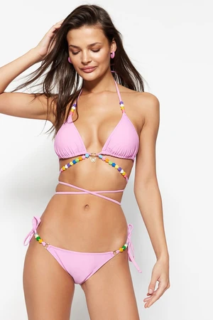 Trendyol rózsaszín gyöngyös normál bikini alsó kiegészítőkkel