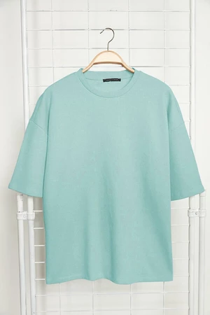 Trendyol Basic Mint Oversize/Wide-Fit Textured Waffle Short Sleeve T-Shirt