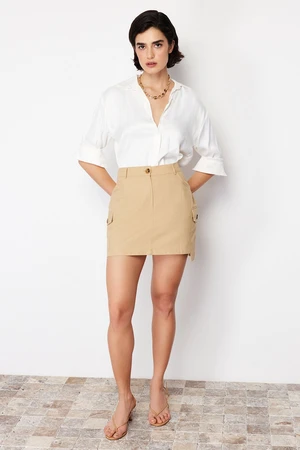 Trendyol Dark Beige Pocket Detailed Pencil Straight Cut Mini Length Woven Skirt