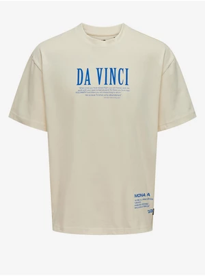 Krémové pánské oversize tričko ONLY & SONS Vinci - Pánské