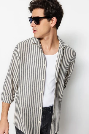 Trendyol Limited Edition Navy Blue Regular Fit Striped Textured Shirt