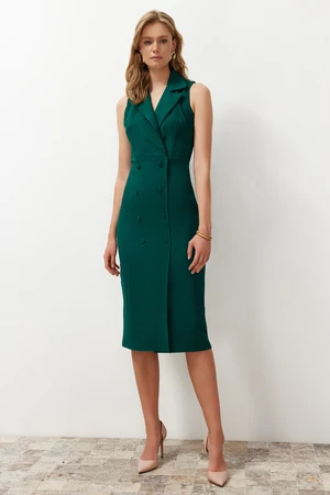 Trendyol Emerald Green Bodycon Button Detailed Double Breasted Neck Midi Pencil Skirt Woven Dress