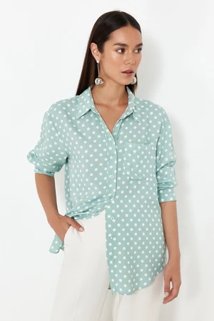 Trendyol Mint Polka Dot Oversize Wide Fit Woven Shirt