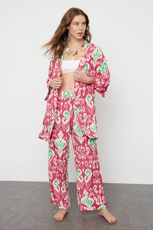 Trendyol Ethnic Patterned Belted Woven Kimono Trouser Set