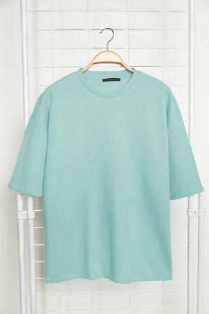 Trendyol Basic Mint Oversize/Wide Cut Textured Waffle Short Sleeve T-Shirt