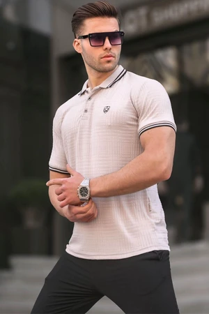 Madmext Dyed Gray Basic Regular Fit Men's Polo Neck T-Shirt 6100