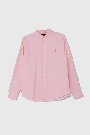 Bavlněná košile Polo Ralph Lauren růžová barva, slim, s límečkem button-down, 710804257