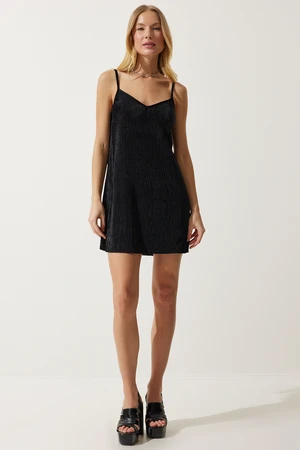 Happiness İstanbul Women's Black Strap Corduroy Mini Dress