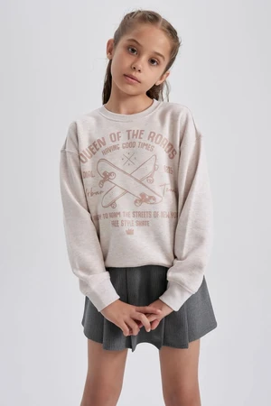 DEFACTO Girls' Crew Neck Printed Sweatshirt