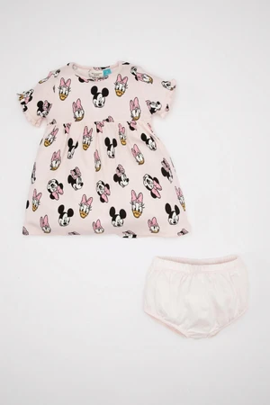 DEFACTO Baby Girl Disney Mickey & Minnie Ribbed Camisole Short Sleeve Dress Panties 2 Piece Set