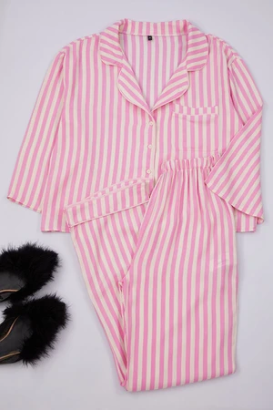 Trendyol Pink-Multicolored Striped Viscose Woven Pajama Set