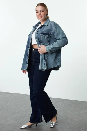 Trendyol Curve Blue Wide Cut Trouser Plus Size Denim Jacket