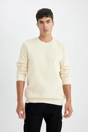 DEFACTO Ecru Regular Fit Crew Neck Basic Plain Sweatshirt