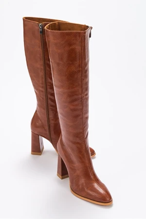 LuviShoes Decer Women's Tan Brown Heeled Boots