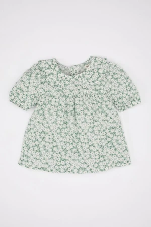 DEFACTO Baby Girl Baby Collar Crinkle Viscose Floral Short Sleeve Blouse