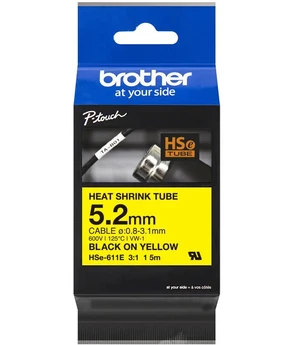 Brother HSe-611E Pro Tape, 5.2 mm  x 1.5 mm, černý tisk / žlutý podklad, originální páska