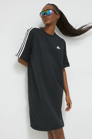 Bavlněné šaty adidas černá barva, mini, oversize, HR4923