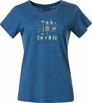 Bergans Graphic Wool Tee Women North Sea Blue/Jade Green/Navy Blue L Camiseta