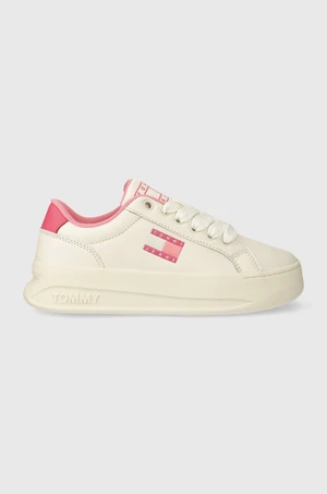 Kožené sneakers boty Tommy Jeans TJW CITY FLATFORM bílá barva, EN0EN02500