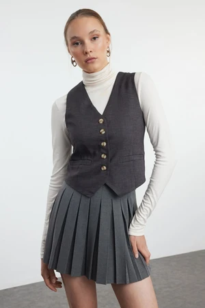 Trendyol Anthracite Basic Plain/Crop Regular Woven Vest