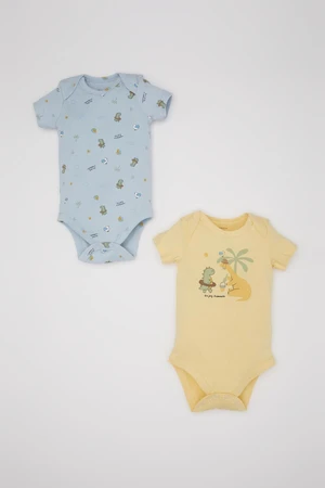 DEFACTO Baby Boy Newborn Envelope Collar Dinosaur Printed Ribbed Camisole 2-Piece Short Sleeve Snap Fastener Body C8820