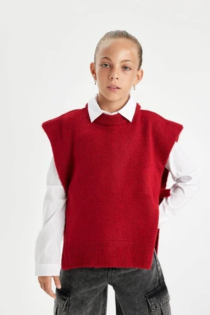 DEFACTO Girl Red Crew Neck Plain Sweater