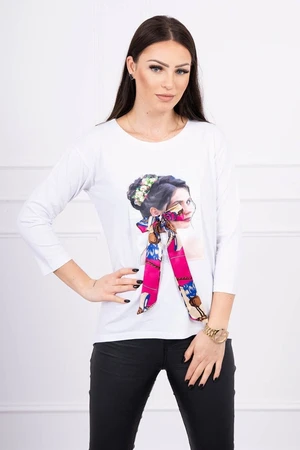 Blouse with graphics and colorful bow 3D white