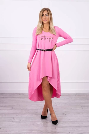 Dress with a decorative belt and inscription light pink