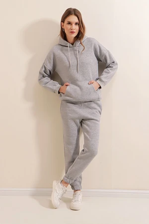 Bigdart 55323 Oversize Hooded 3 Thread Tracksuit Set - Gray