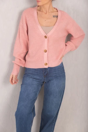 armonika Women's Pink Thessaloniki Knitted Buttoned Cardigan