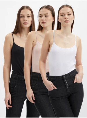 Set of three women's basic tank tops in white, beige and black ORSAY
