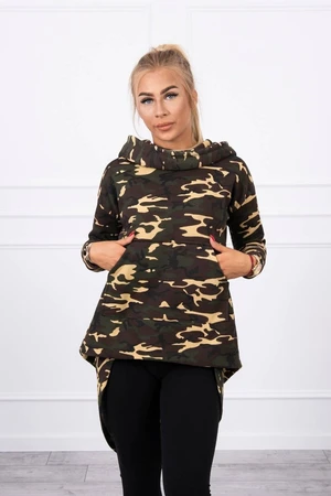 Pulóver hosszú hátú camo khaki+barna