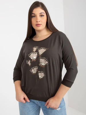 Khaki women's blouse plus size with patches