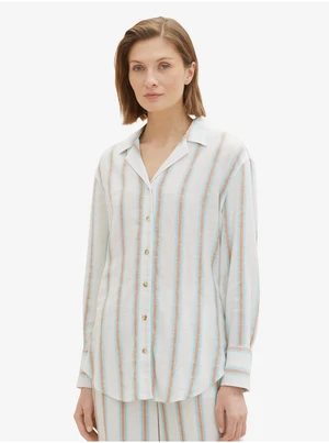 Brown and White Ladies Striped Linen Shirt Tom Tailor - Ladies