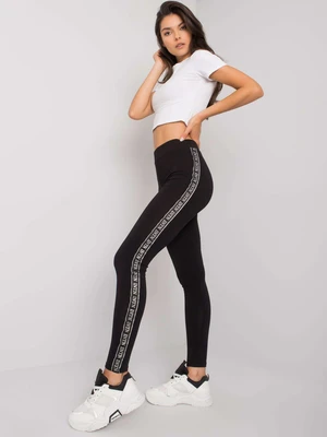 RUE PARIS Black leggings with silver stripes