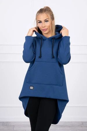 Reinforced sweatshirt with long back and hood dark blue