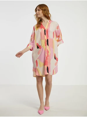 Cream-pink Women Patterned Shirt Dress Fransa - Women