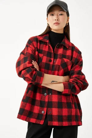 Koton Women's Red Plaid Jacket