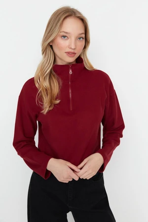 Trendyol Claret Red Thessaloniki/Knit Look, Zippered Collar Regular/Regular Knitted Sweatshirt