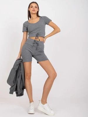 Basic dark grey melange three-piece set for summer