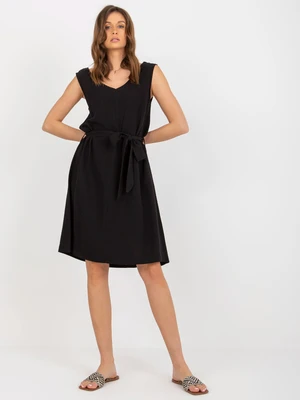 Black summer dress RUE PARIS with belt